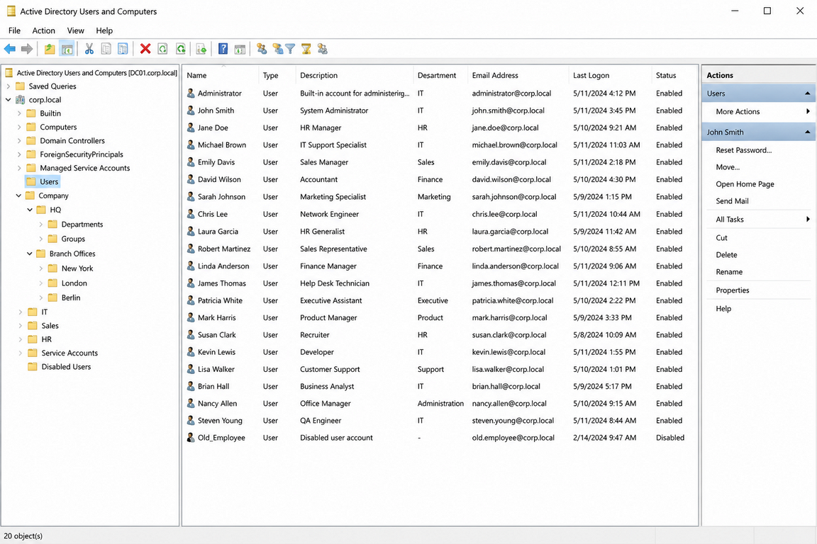 Active Directory — Users & Computers (Пользователи)