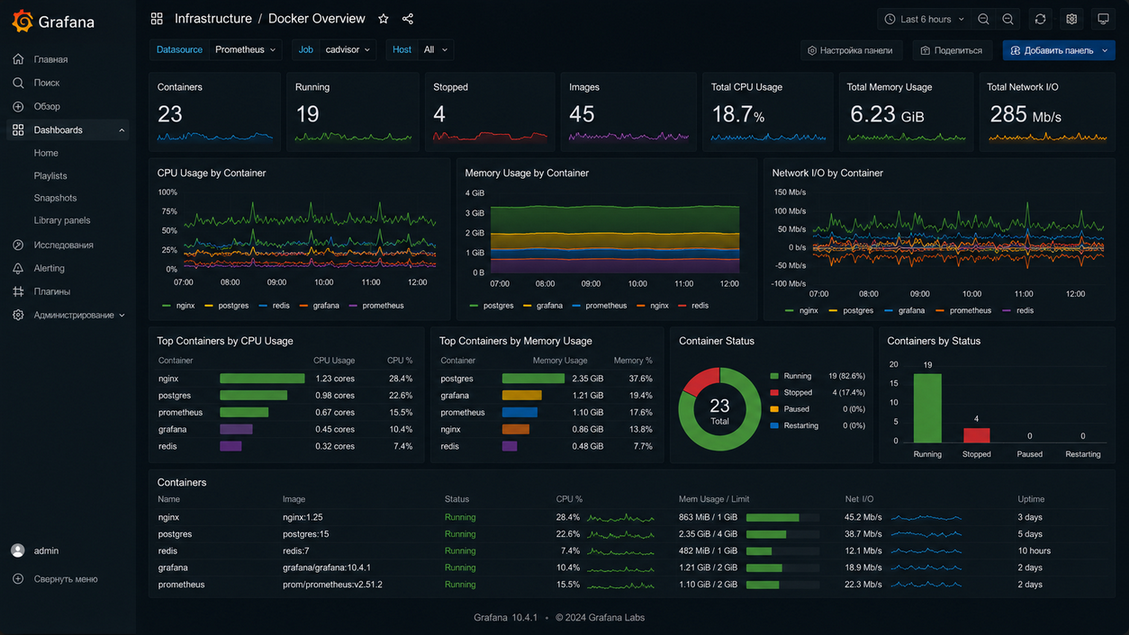 Grafana — CPU / RAM (Мониторинг ресурсов)
