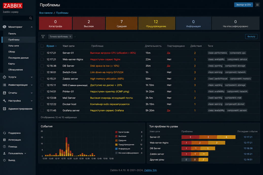 Zabbix — События и триггеры (Список событий)